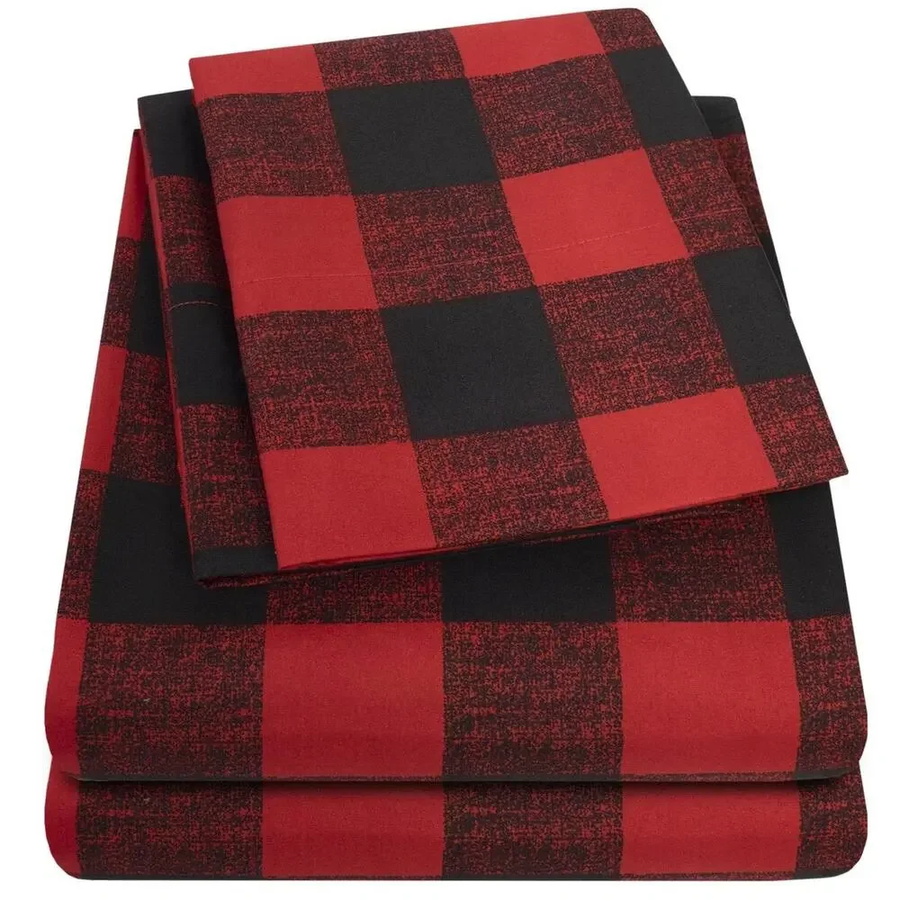 NEW! Sweet Home Collection Classic Buffalo Plaid 4PC Printed Bed Sheet Set Queen